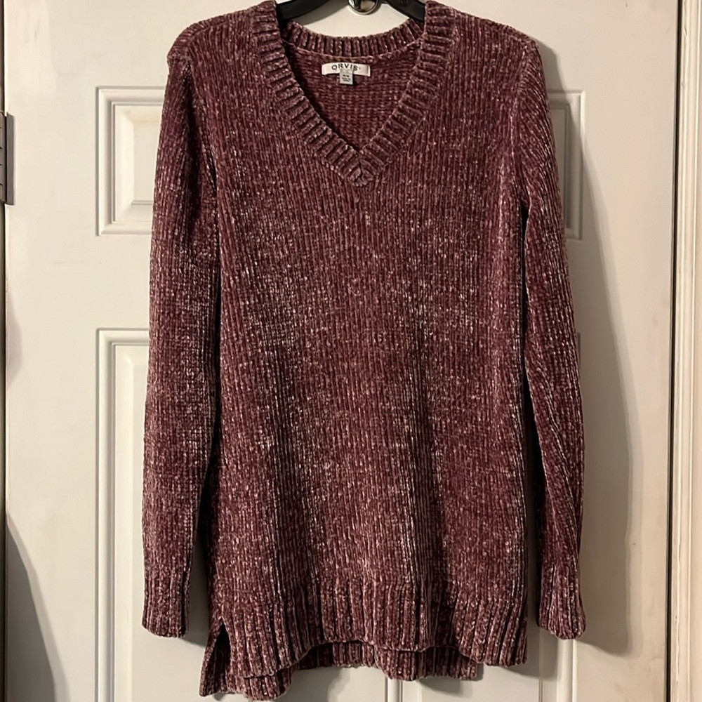 ORVIS VNeck Long Pullover Chenille Sweater Women’s M